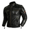 Veste biker homme Riked en cuir noir grainé, renforts matelassés, zips TALON laiton, Double RL.