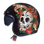 Casco da moto jet - Teschio e rose di Le Mans - Vignette | Boutique biker