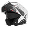 Casque NOX modulable blanc avec décor noir et rouge, double écran solaire, style dynamique et homologation CE