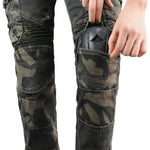 pantalones vaqueros de motociclista de camuflaje militar para mujer - Vignette | Boutique biker