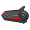 Intercom Bluetooth Houtonsen noir mat pour casque moto, bande rouge, icônes bleues.