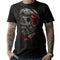 T-shirt moto homme noir avec crâne biker moustachu, casque rouge, texte Born to Ride.