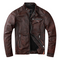 Veste biker homme vintage en cuir de vachette patiné brun-rouge.