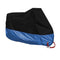 Housse moto Safe Ride anti-intempéries noire et bleue avec antivol chaîne intégré.