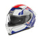 Casque intégral NOX N402 MENTOR blanc, bleu, rouge brillant, design sportif urbain ECE 22.06.