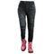 Jean de moto noir pour femme en kevlar avec protections amovibles, style urbain motarde