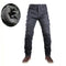 Jean de moto homme gris doublé polaire, style cargo, panneaux côtelés genoux.
