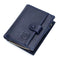 Portefeuille homme en cuir bleu avec bouton pression, porte-monnaie zippé et finitions élégantes