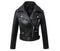 Blouson perfecto femme Mapple noir simili cuir, revers crantés et zips argentés.