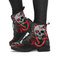 bottes de moto vintage pour femme avec tête de mort et tentacules rouges, style gothique punk, semelle antidérapante et cuir PU résistant