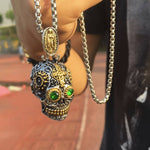 Colgante de motocicleta - Calavera con ojos verdes (Con cadena) - Vignette | Boutique biker