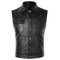 Gilet biker en cuir de vachette semi-épais pour homme, fermeture à boutons métalliques et poches multiples