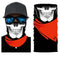 Tour de cou moto motif tête de mort avec foulard rouge, tissu respirant et léger, protection efficace contre le vent et la poussière, style rebelle et audacieux.
