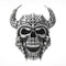 Bague biker viking avec tête de mort et casque à cornes
