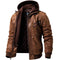 Blouson Biker Auren homme en cuir de porc marron avec capuche amovible.