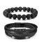 Bracelet motard en cuir noir avec acier inoxydable et perles de lave naturelle pour homme au style biker
