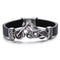 Bracelet biker en cuir d'agneau noir, moto chopper acier inoxydable 316L argenté vieilli.