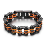 Braccialetto da motociclista con catena da moto arancione e nera - Vignette | Boutique biker