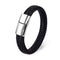 Bracelet en cuir noir tressé avec fermoir argenté pour homme et femme