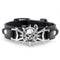 Bracelet en cuir noir avec tête de mort métallique pour homme et femme style biker