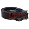 Ceinture biker Live to Ride USA, cuir noir, boucle drapeau américain, ailes et moteur V-twin.