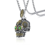 Colgante de motocicleta - Calavera con ojos verdes (Con cadena) - Vignette | Boutique biker