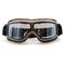 Lunettes de moto Golmath vintage en cuir brun, verres fumés protecteurs.