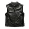 Gilet Biker Glumed noir en cuir perforé, lisse et matelassé pour motard.