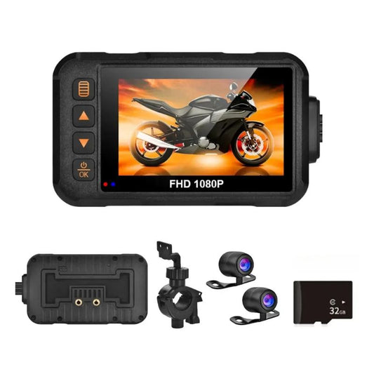 Dashcam moto NitroCam Evo, double caméra avant arrière, robuste et étanche.