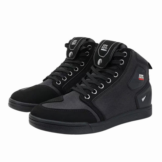 basket moto pour homme en coton et polyester, avec renforts chevilles, semelle ergonomique et éléments réfléchissants