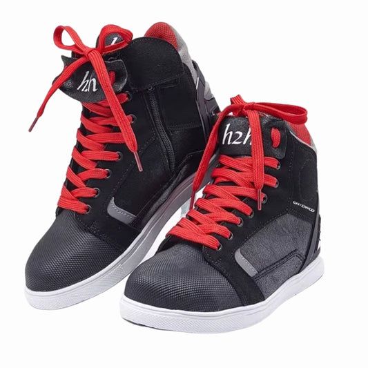 basket motard en cuir pour homme avec lacets rouges, semelle antidérapante et design toutes saisons
