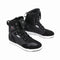 baskets moto pour motard homme en nylon et cuir microfibre avec renforts talon, orteils et cheville, semelle antidérapante et poche à lacets