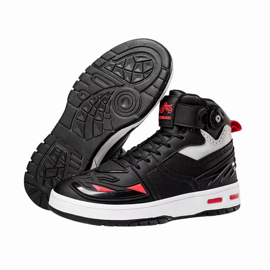 baskets moto en cuir pour femme avec semelle antidérapante et renfort sélecteur, confort matelassé et design urbain