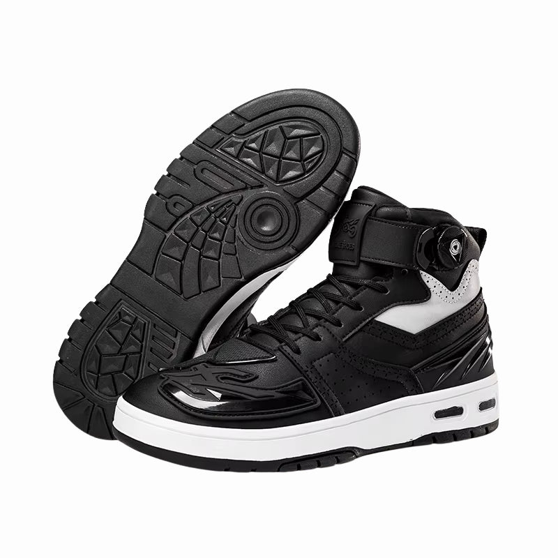 baskets moto en cuir noir pour homme avec semelle antidérapante et renfort sélecteur, style urbain et confort renforcé