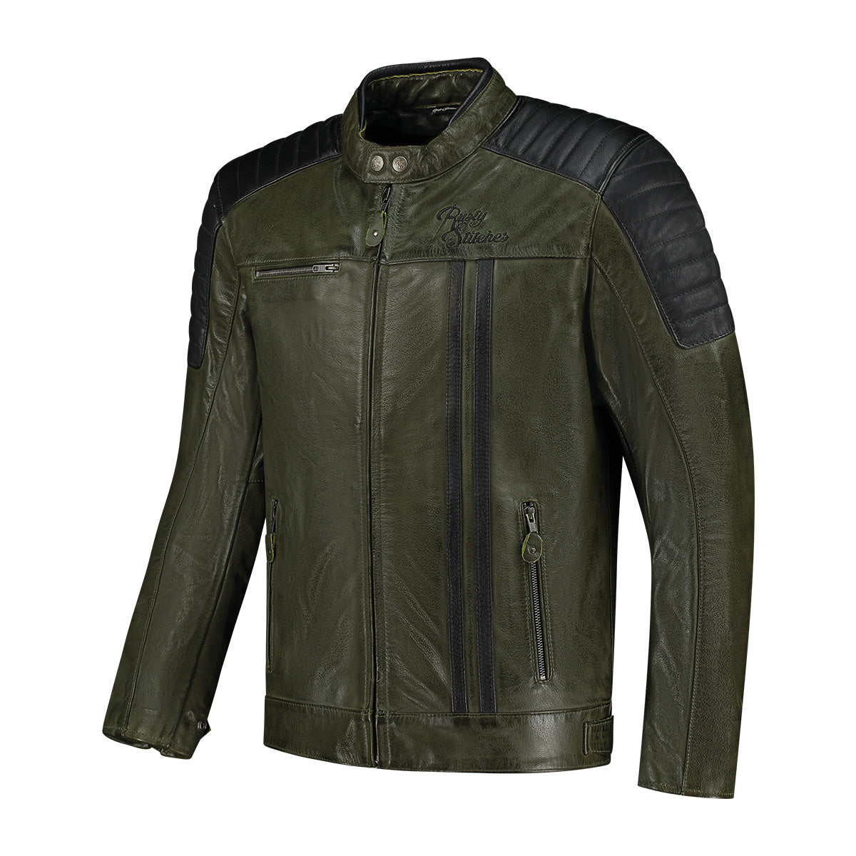 Blouson cuir homme moto vintage vert Rusty Stitches Cooper