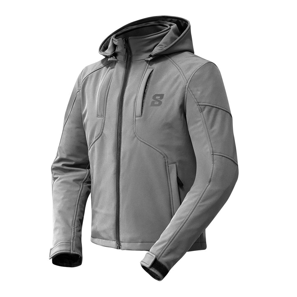 Blouson moto hiver gris pour homme Eight Cirrus, avec protections CE niveau 2, capuche amovible et aérations zippées