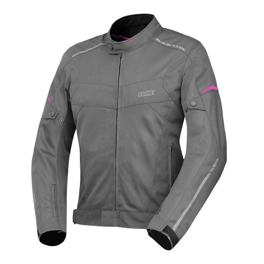 Blouson moto femme S-Line R-COOLER gris anthracite, mesh rose fuchsia, coupe estivale ventilée.