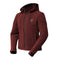 blouson moto hiver femme grenat en polyester avec capuche amovible et protections CE niveau 2 aux épaules et coudes