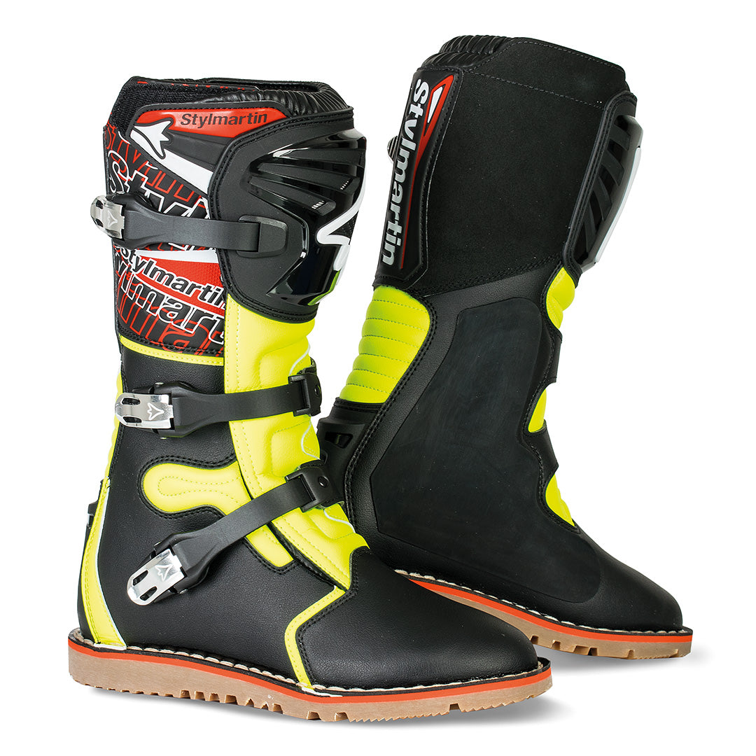 Bottes moto cross Stylmartin Impact Pro WP noires et fluo avec protections