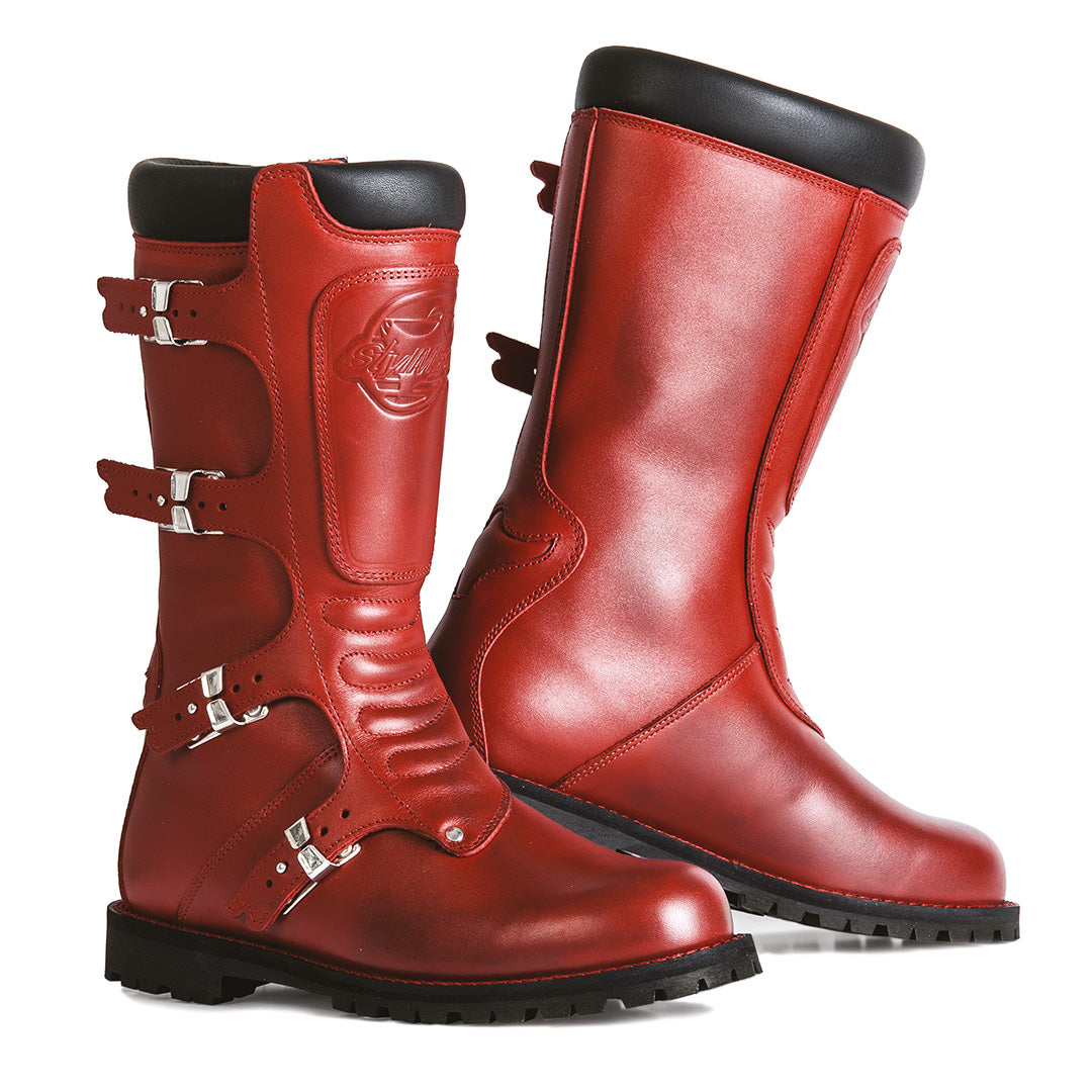 Bottes moto stylmartin continental rouge cuir vintage homme femme