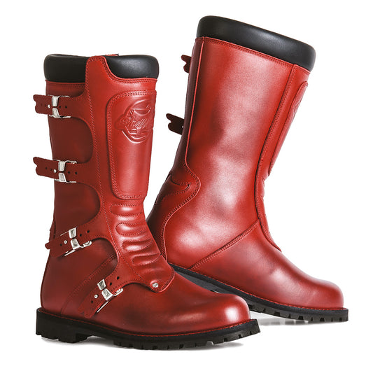 Bottes moto stylmartin continental rouge cuir vintage homme femme