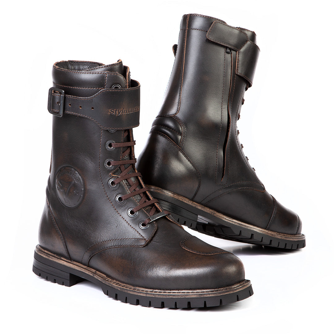 Bottines moto Stylmartin Rocket WP marron cuir vintage imperméables homme femme