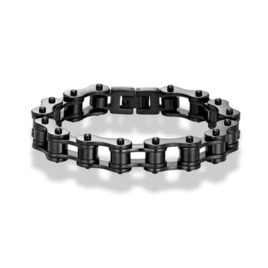 Bracelet chaîne moto homme noir brillant en acier