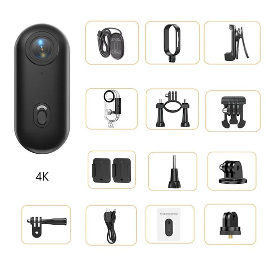 Caméra vélo 4K noire avec accessoires complets et objectif rotatif