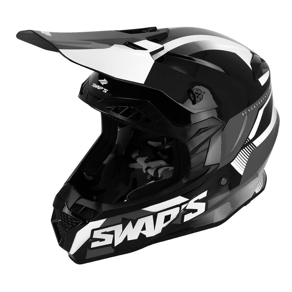 Casque moto de cross gris pour homme homologué ECE R22-06 avec ventilation et intérieur lavable