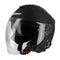 Casque jet noir mat avec écran solaire rétractable et module Bluetooth intégré pour motards connectés