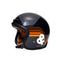 Casque jet moto Benson & Cherry Marko rétro, noir pailleté, gris mat, bandes 70s.