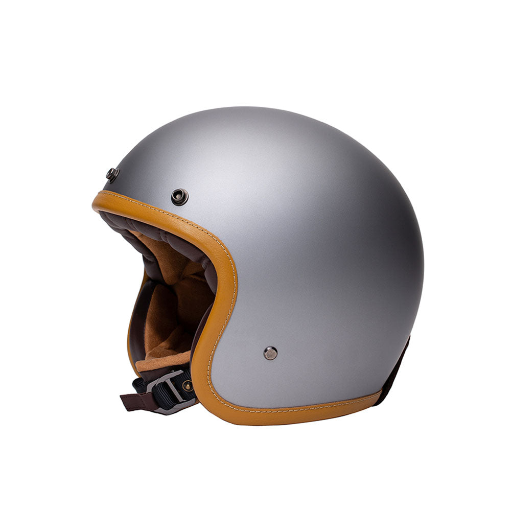 Casque jet moto The Classic gris mat Marko avec intérieur cuir, design rétro élégant et homologation ECE 22.06