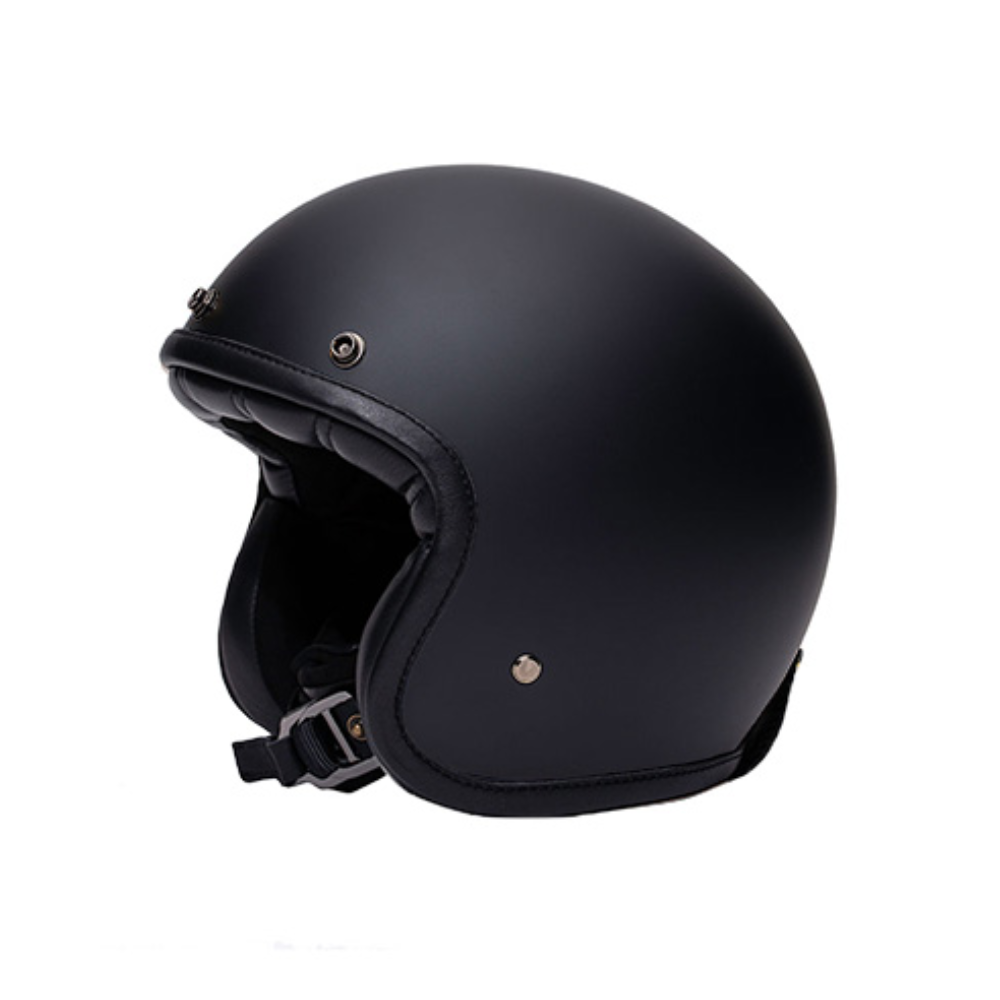 Casque jet moto The Classic uni noir mat Marko avec intérieur cuir, design vintage élégant et homologation ECE 22.06