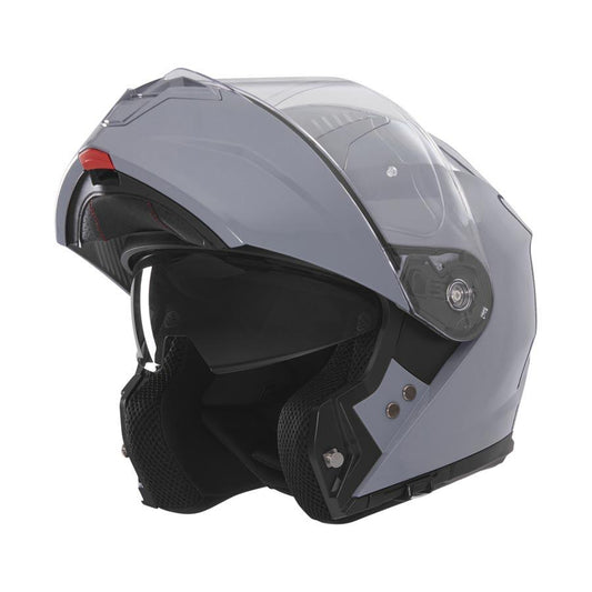 Casque moto modulable gris nardo brillant avec mentonnière relevable et écran solaire, style moderne et sécurisé